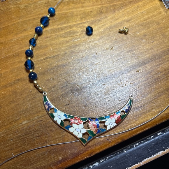 Artisan Made Capri Blue Czech Glass and Tigers Eye Cloisonee - Picture 6 of 6